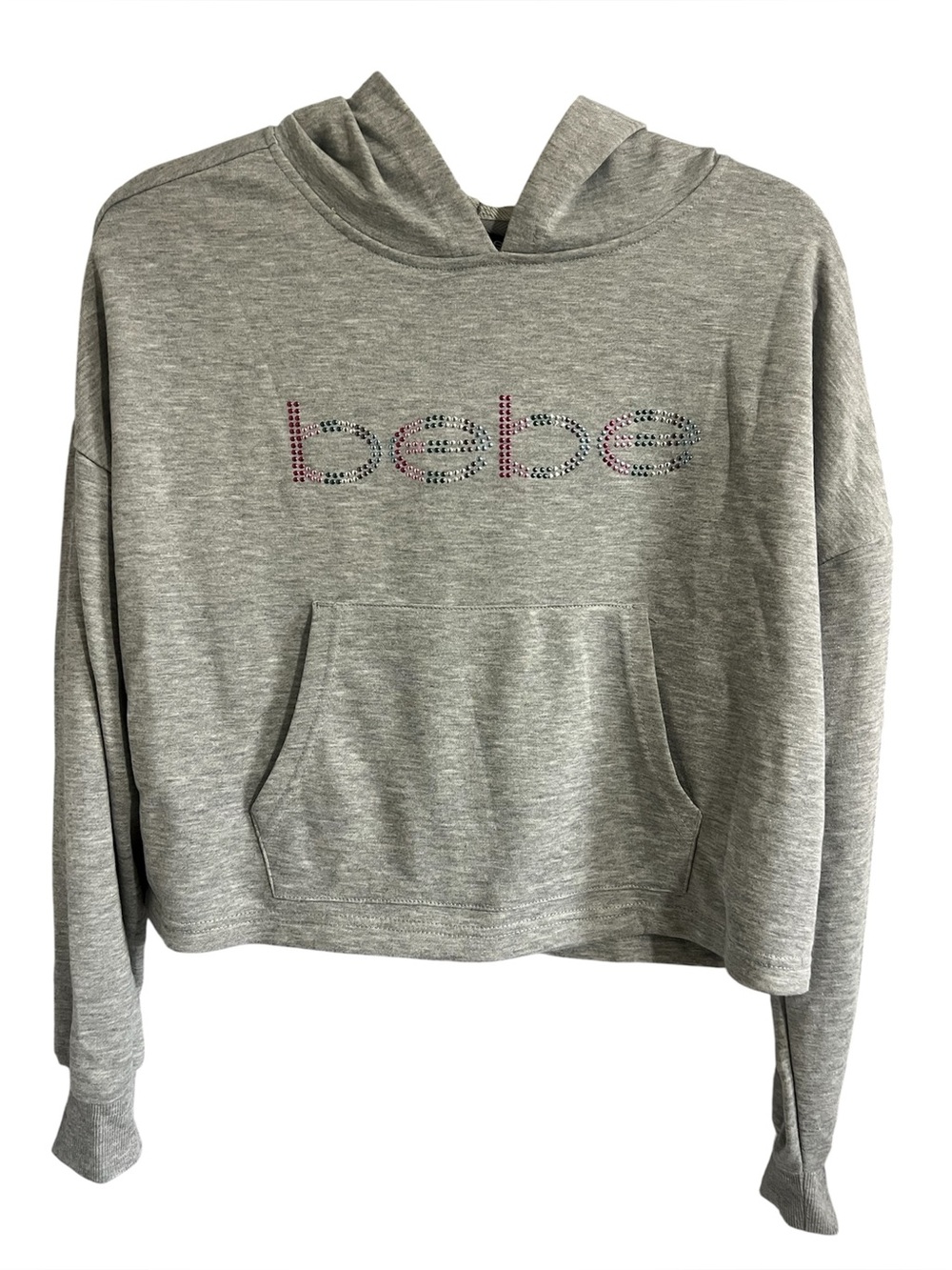 bebe Gray embellished  Logo terry Cropped Hoodie